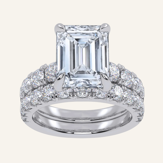 5.04CT Emerald Cut Certified Lab Grown Diamond Hidden Halo Bridal Set