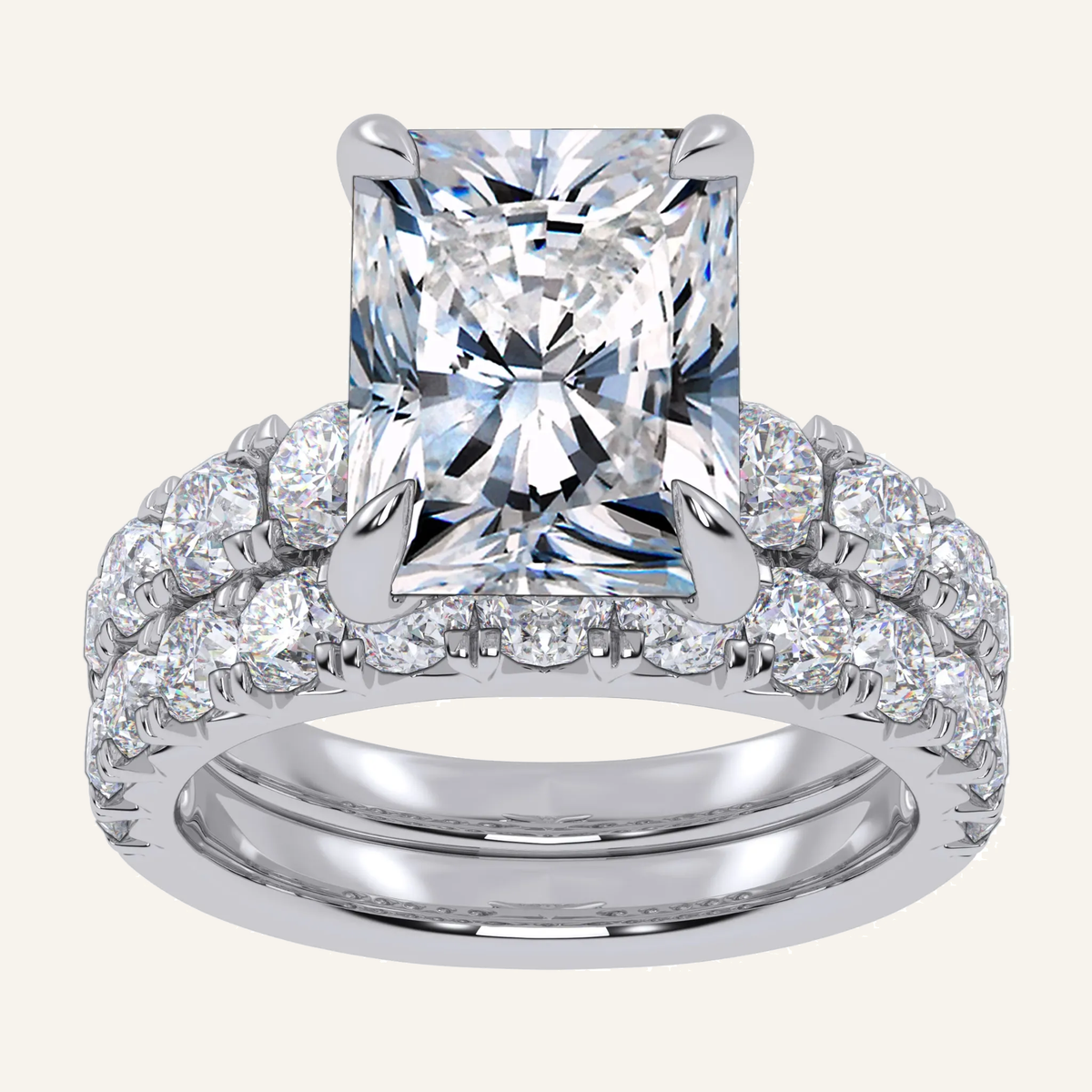 5.04CT Radiant Cut Certified Lab Grown Diamond Hidden Halo Bridal Set