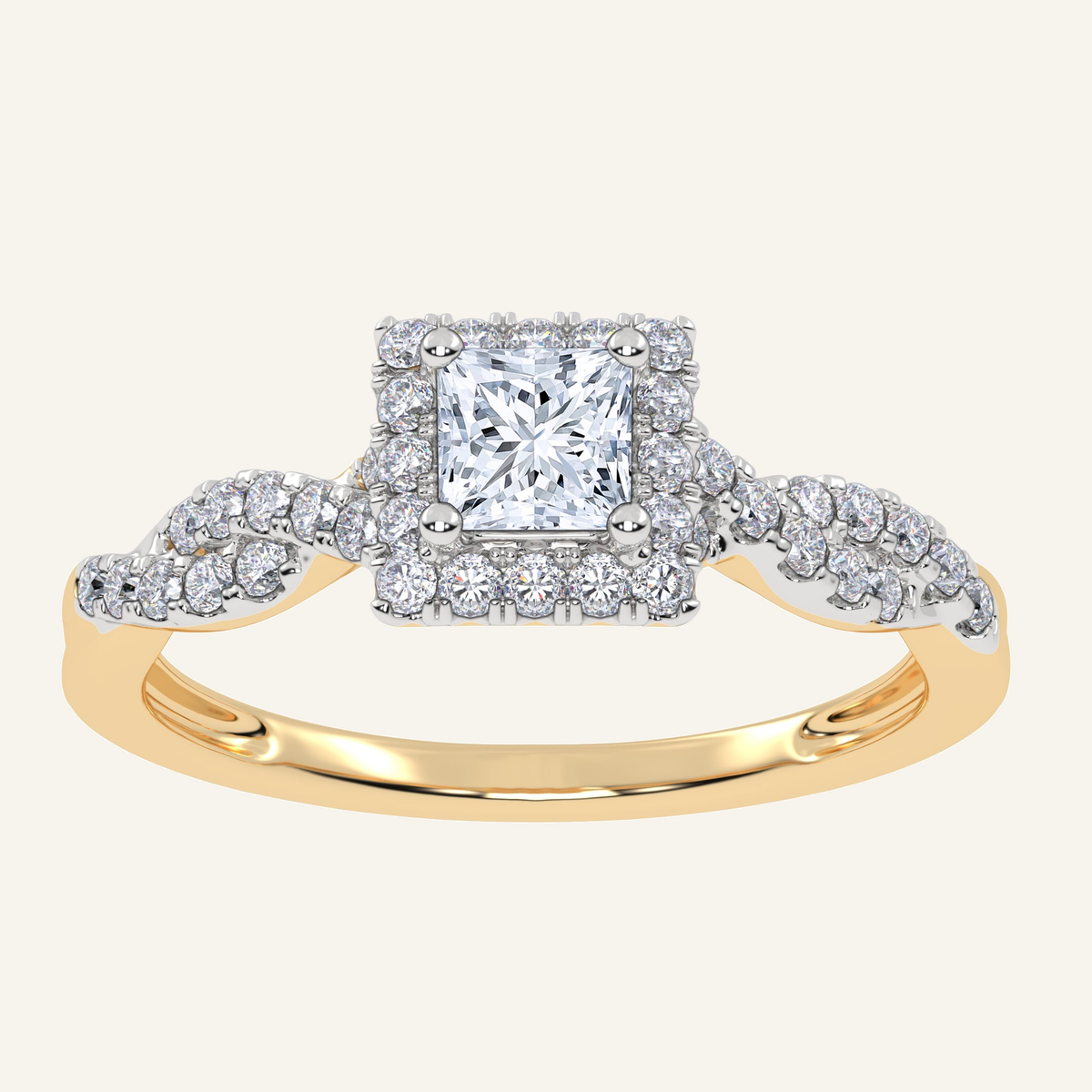 0.51CT Princess Cut Lab Grown Diamond Promise Halo Ring