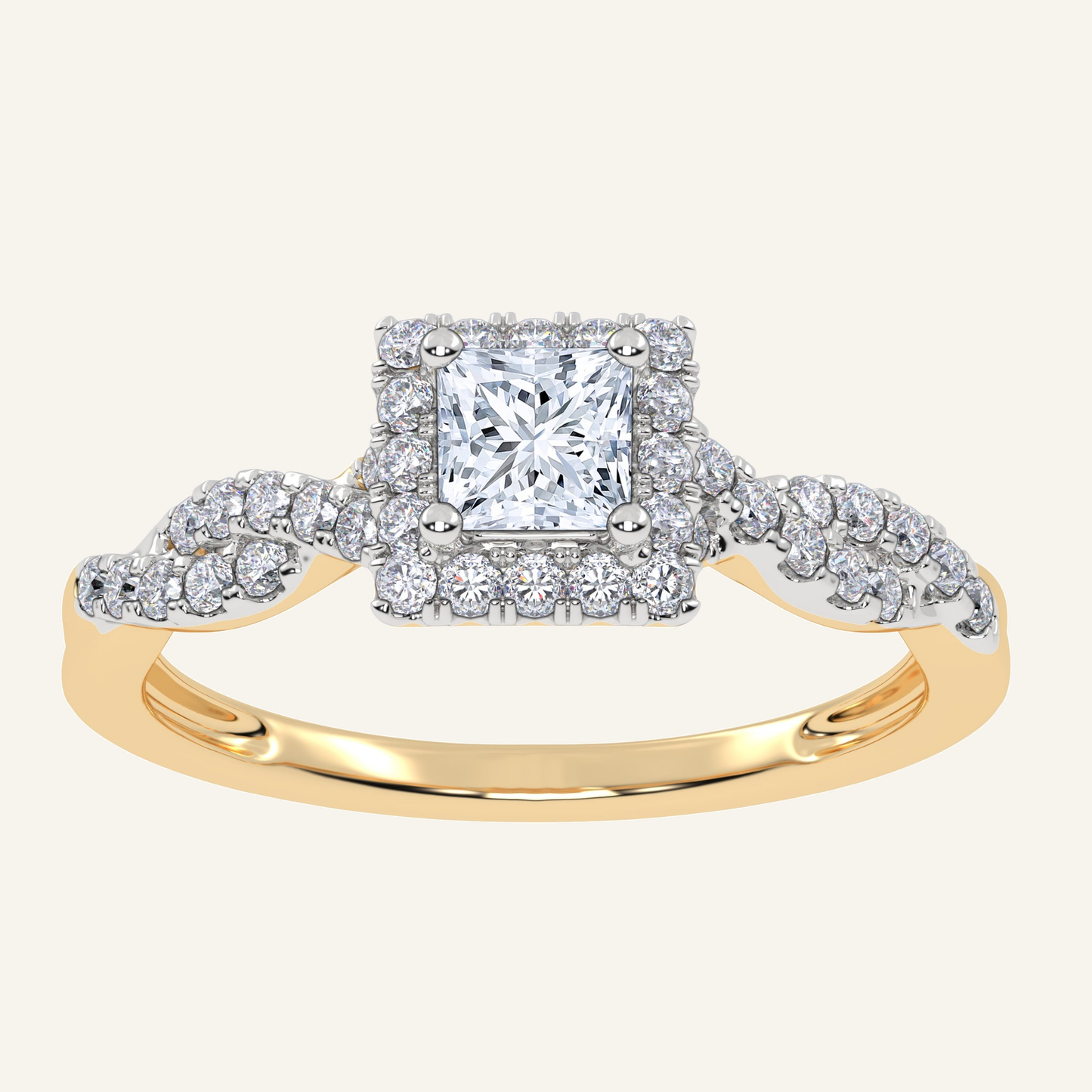 0.51CT Princess Cut Lab Grown Diamond Promise Halo Ring