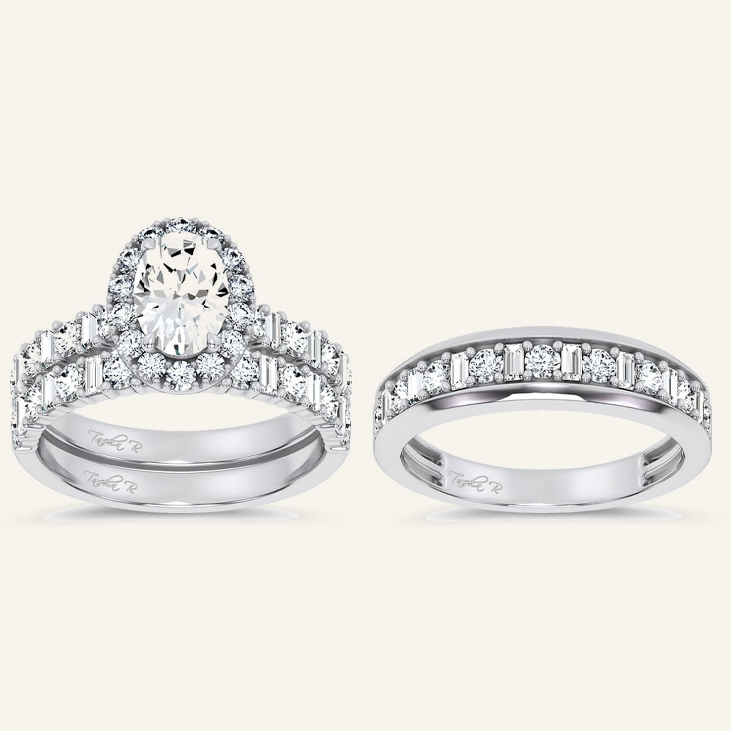 3CT Oval Certified Lab Grown Diamond Trio Halo Set