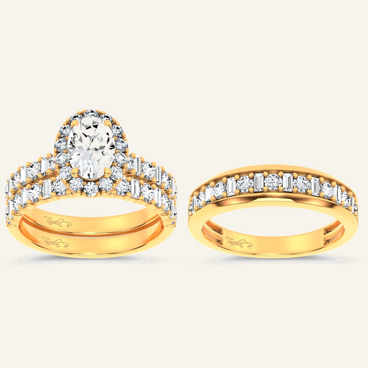 3CT Oval Certified Lab Grown Diamond Trio Halo Set