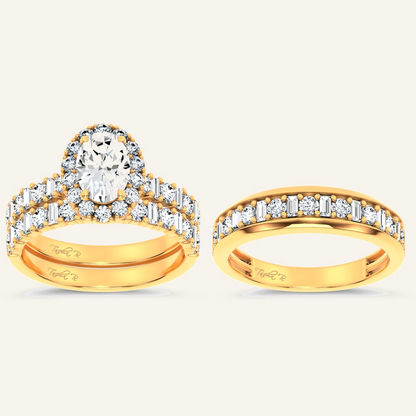 3CT Oval Certified Lab Grown Diamond Trio Halo Set
