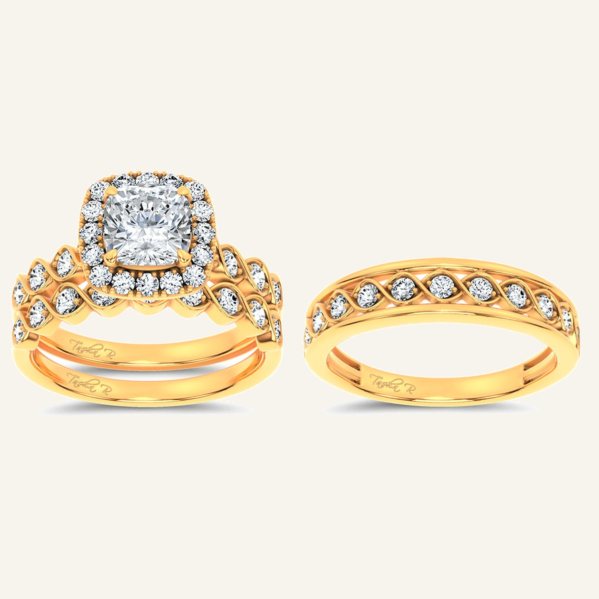 2.76CT Elongaed Cushion Certified Lab Grown Diamond Trio Halo Set