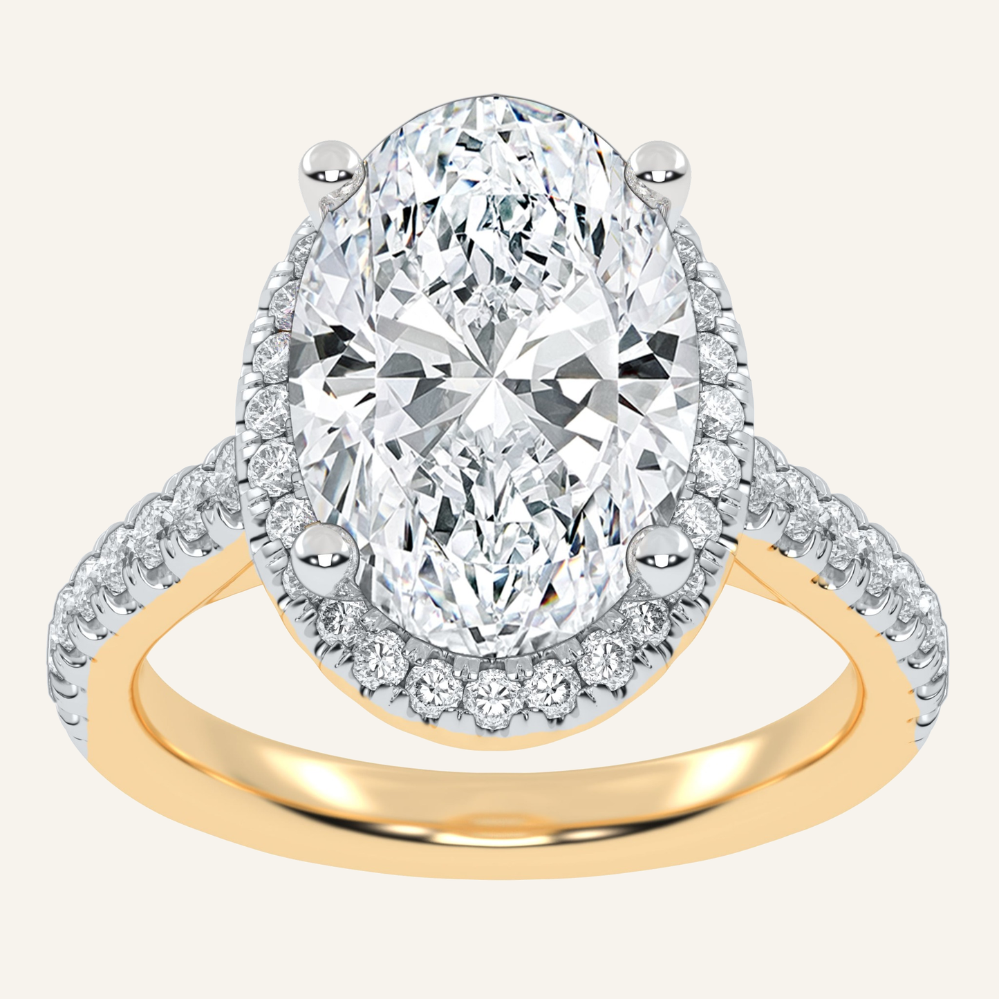 4.55CT Oval Cut Lab Grown Diamond Halo Side Stone Ring