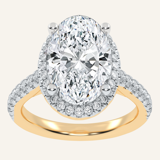 4.55CT Oval Cut Lab Grown Diamond Halo Side Stone Ring