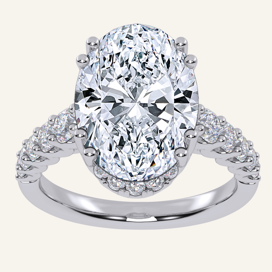 4.75CT Oval Cut Lab Grown Diamond Halo Side Stone Ring
