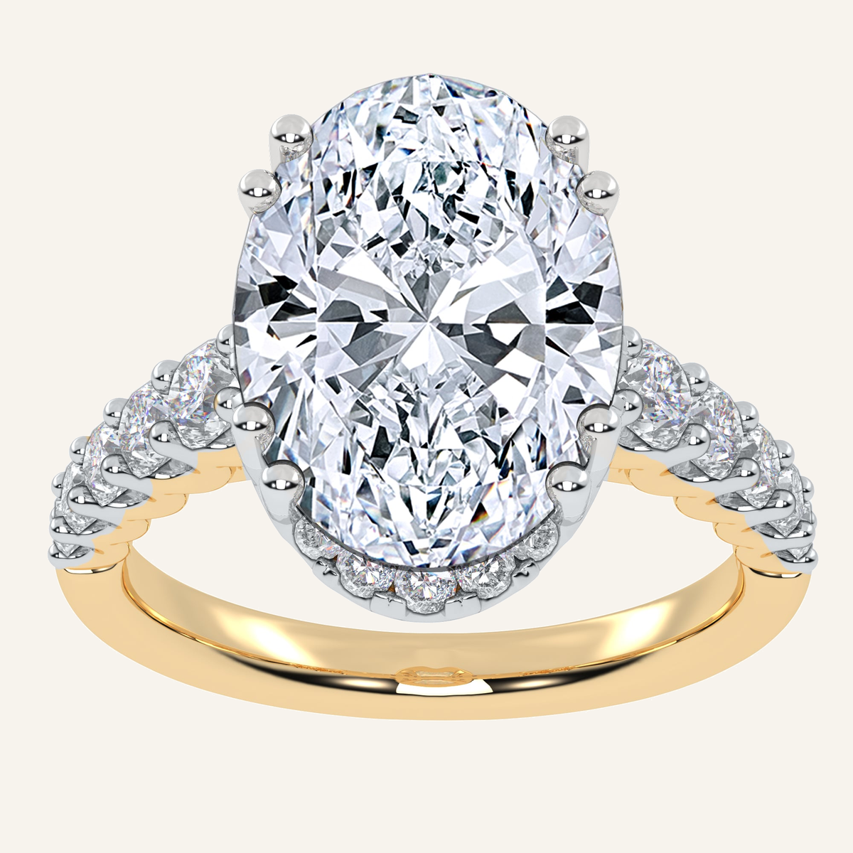 4.75CT Oval Cut Lab Grown Diamond Halo Side Stone Ring