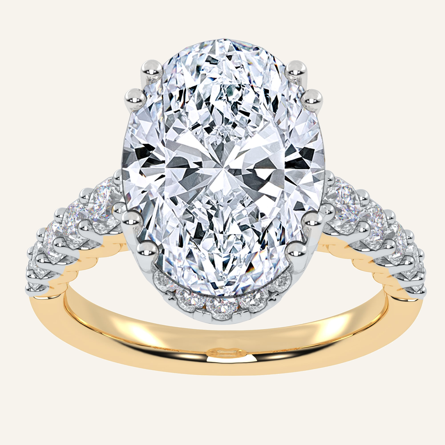 4.75CT Oval Cut Lab Grown Diamond Halo Side Stone Ring