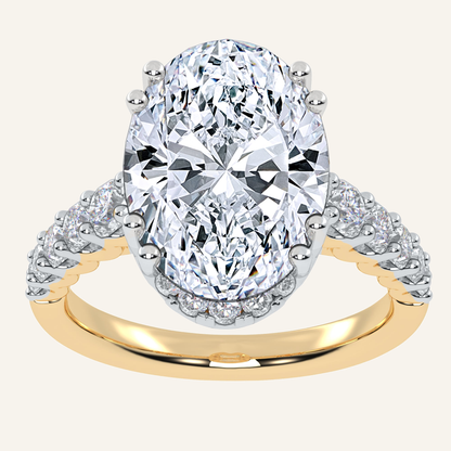 4.75CT Oval Cut Lab Grown Diamond Halo Side Stone Ring