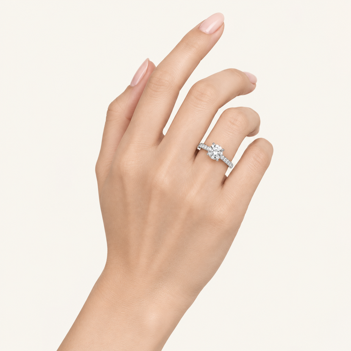 1.00CT Round Cut Lab Grown Diamond Side Stone Ring
