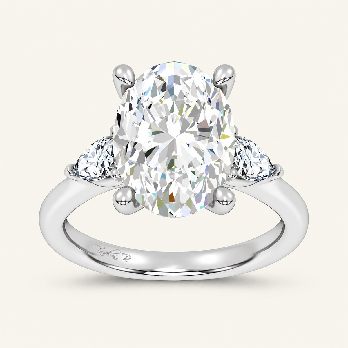6.61CT Oval Cut Lab Grown Diamond Three Stone Ring