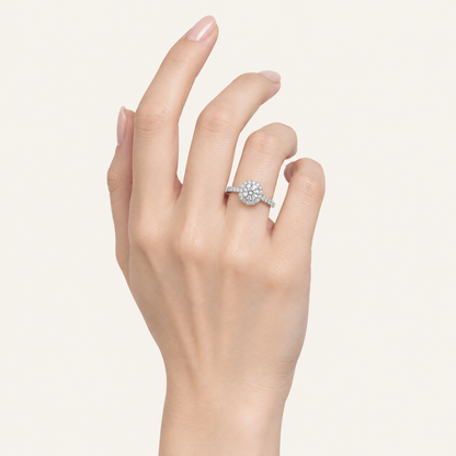 1.00CT Round Cut Lab Grown Diamond Halo Side Stone Ring