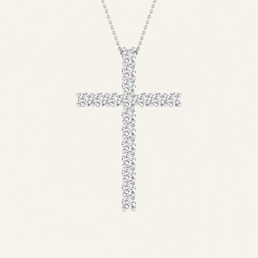 1.00CT Round Cut Certified Lab Grown Diamond Cross Pendant