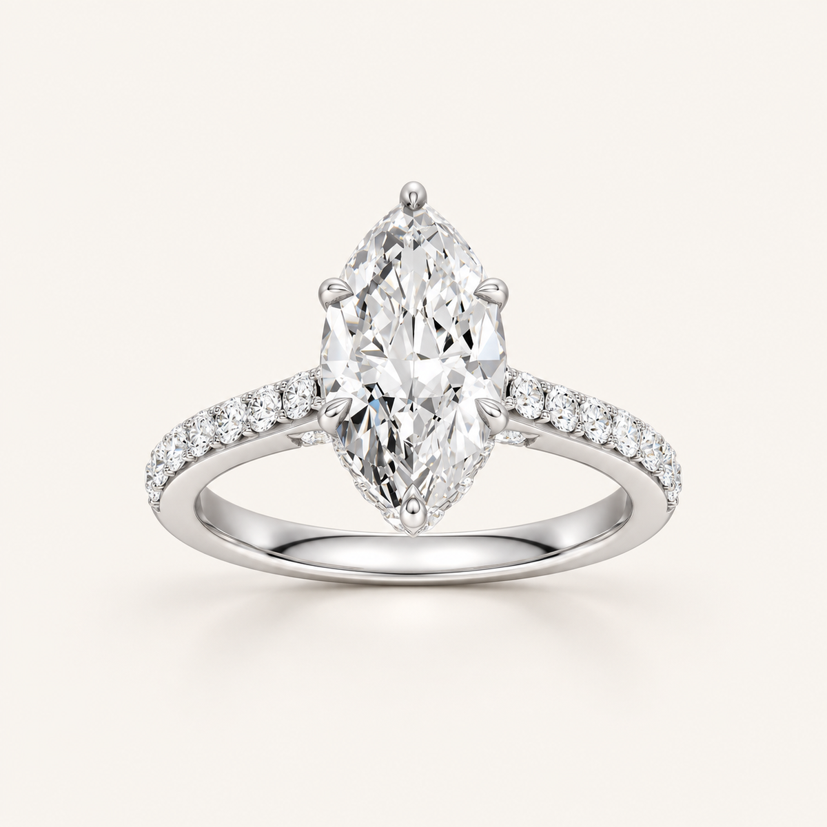 2.50CT Marquise Cut Lab Grown Diamond Hidden Halo Side Stone Ring