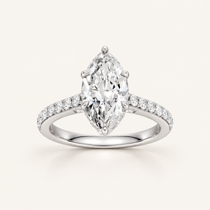 2.50CT Marquise Cut Lab Grown Diamond Hidden Halo Side Stone Ring