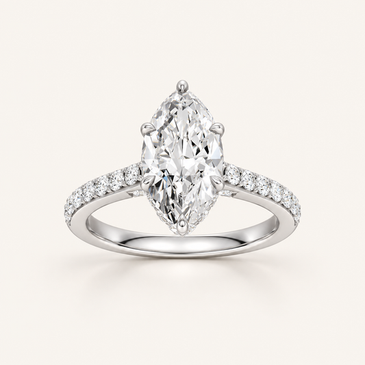 2.50CT Marquise Cut Lab Grown Diamond Hidden Halo Side Stone Ring
