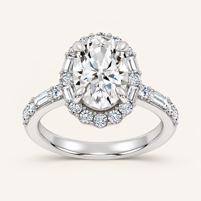 3.82CT Oval Cut Lab Grown Diamond Halo Side Stone Ring