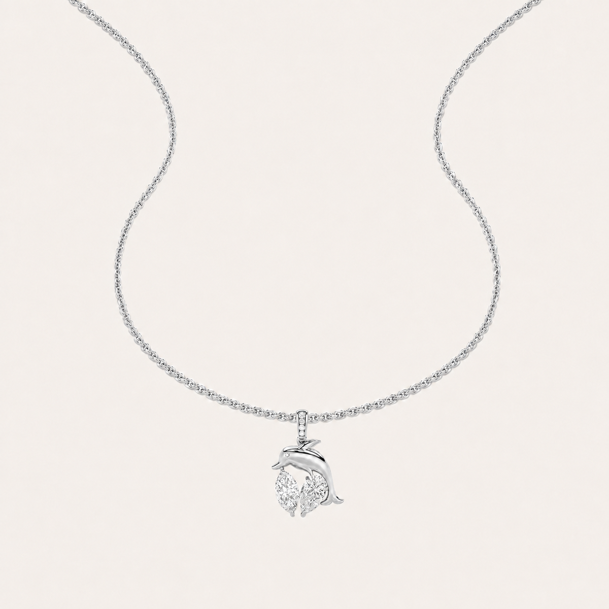 2CT Marquise Cut Lab Grown Diamond Dolphin Pendant Necklace