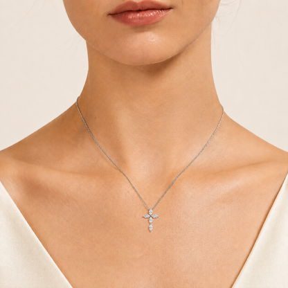 1.5CT Marquise Cut Lab Grown Diamond Pendant Cross Necklace