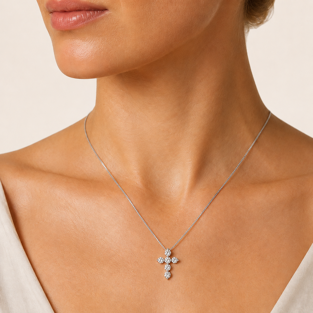 1.5CT Round Cut Lab Grown Diamond Pendant Cross Necklace