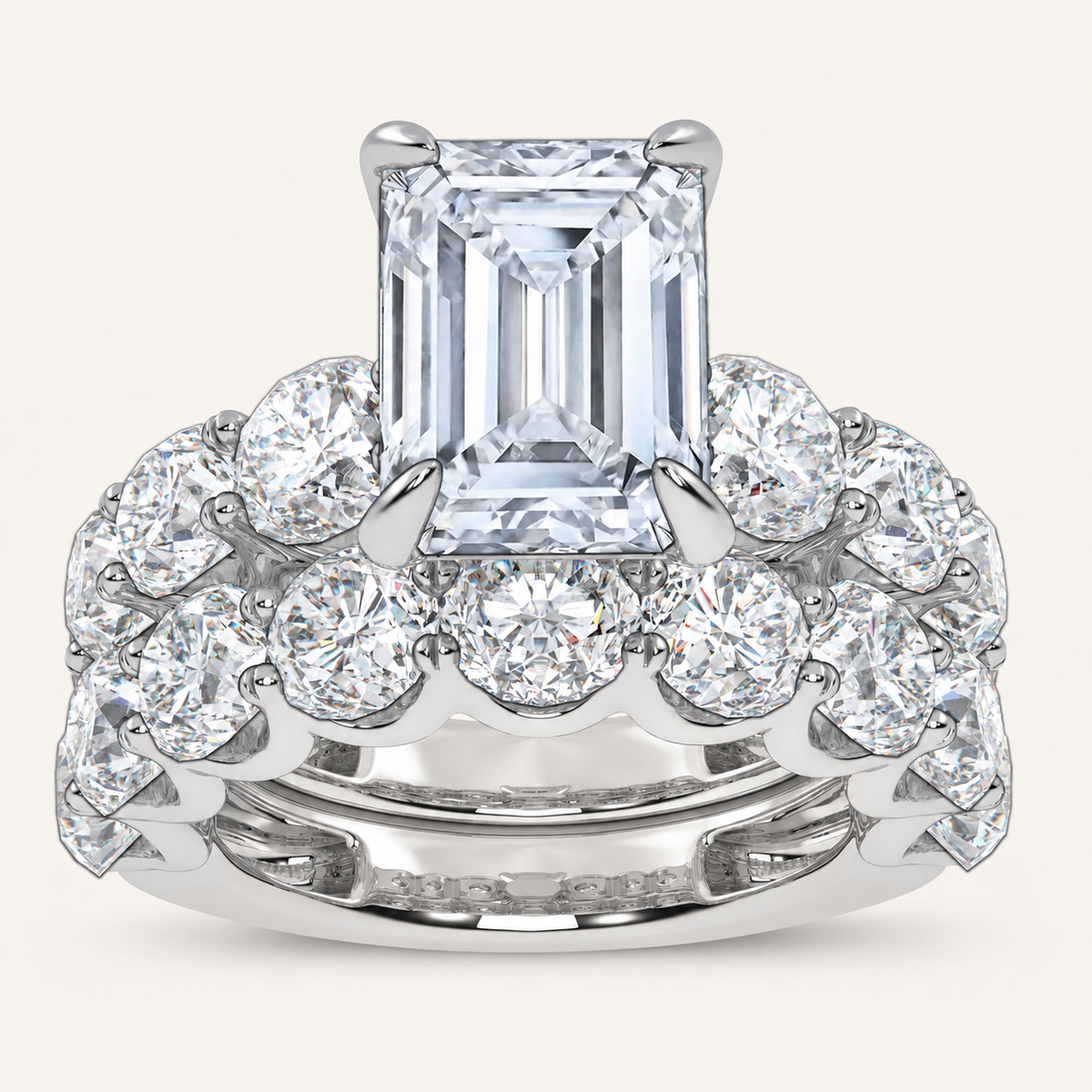 10.00CT Emerald Cut Lab Grown Diamond Bridal Set Ring