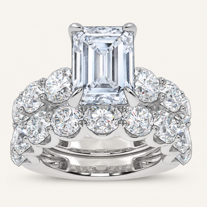 10.00CT Emerald Cut Lab Grown Diamond Bridal Set Ring