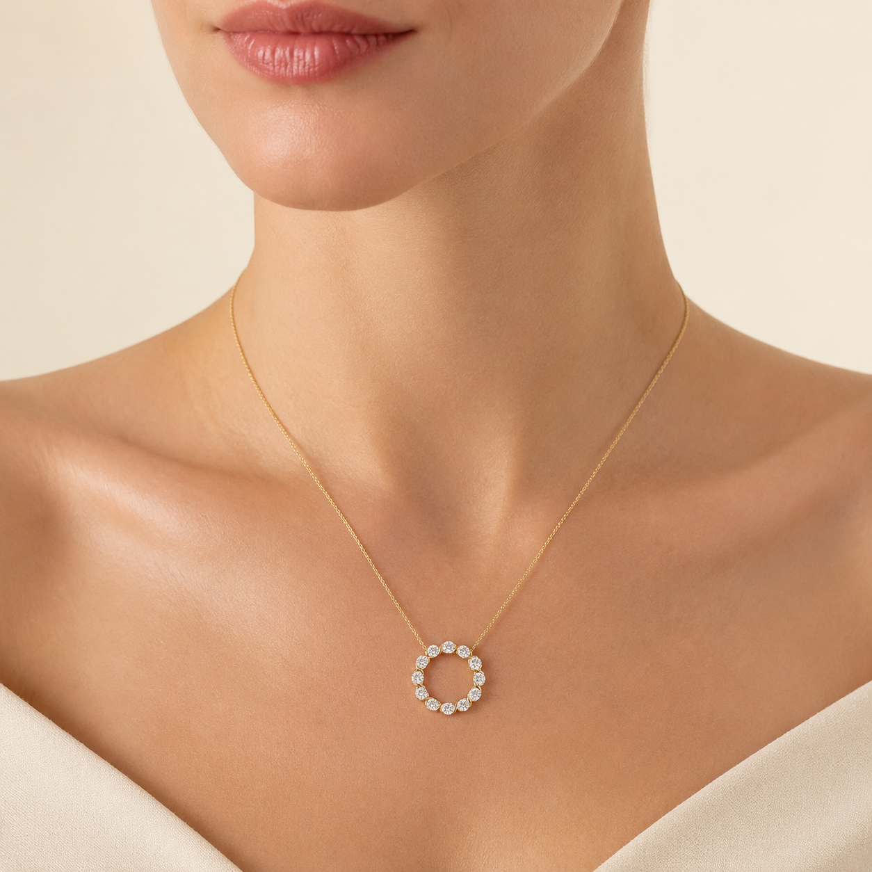 2CT Round Cut Lab Grown Diamond Circle Pendant Necklace