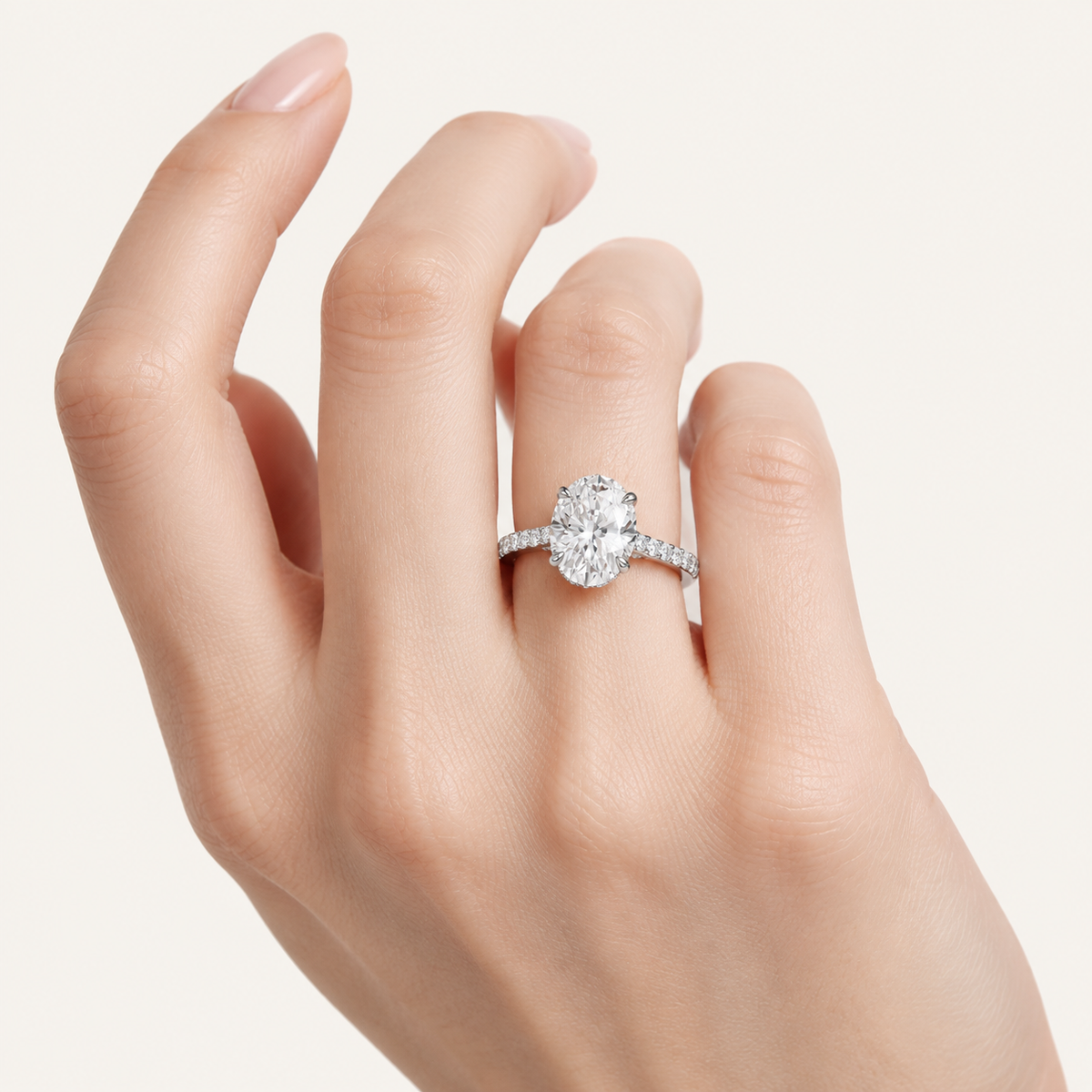 3.50CT Oval Cut Lab Grown Diamond Hidden Halo Side Stone Ring