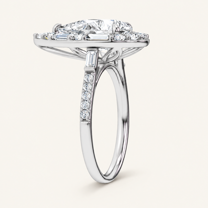 3.75CT Pear Cut Lab Grown Diamond Halo Side Stone Ring