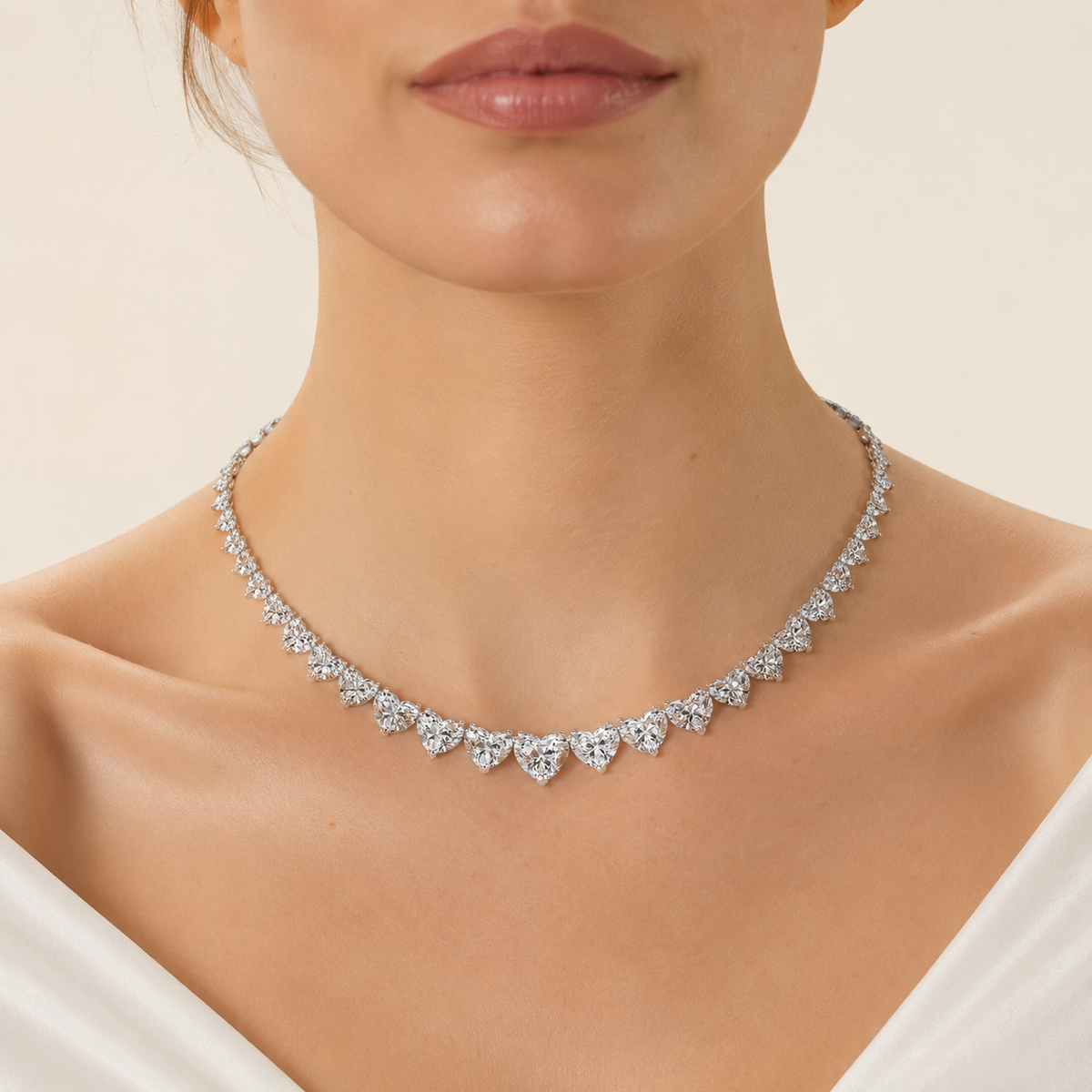 65CT Heart Cut Lab Grown Diamond Tennis Necklace