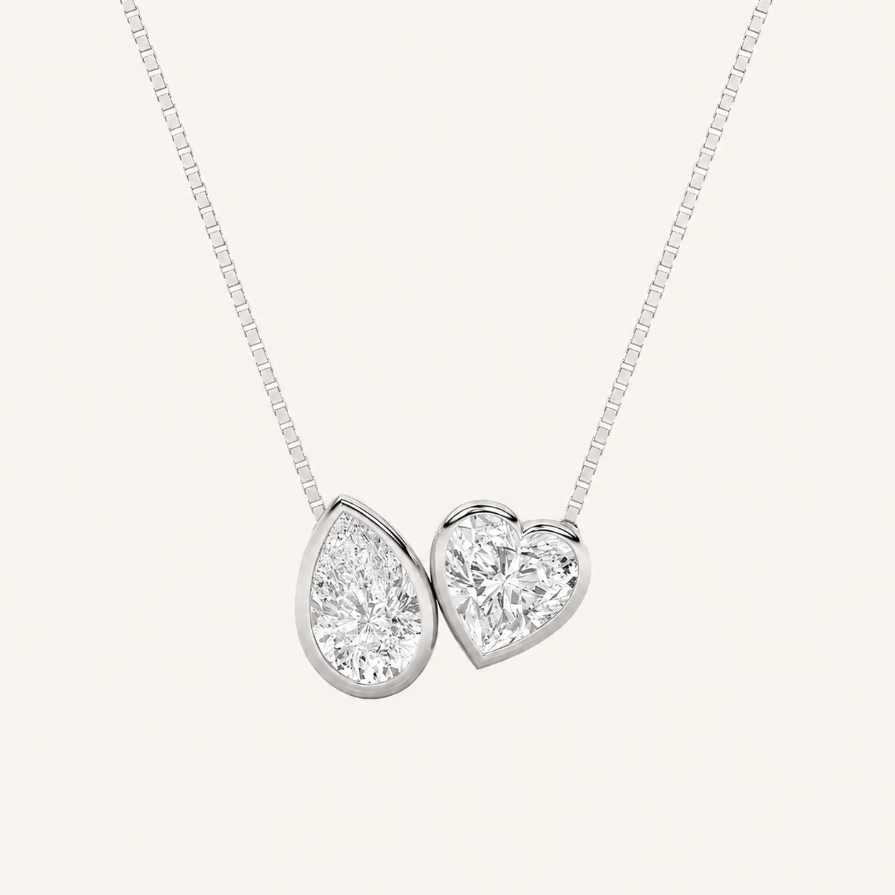 2CT Pear and Heart Cut Lab Grown Diamond Pendant Necklace