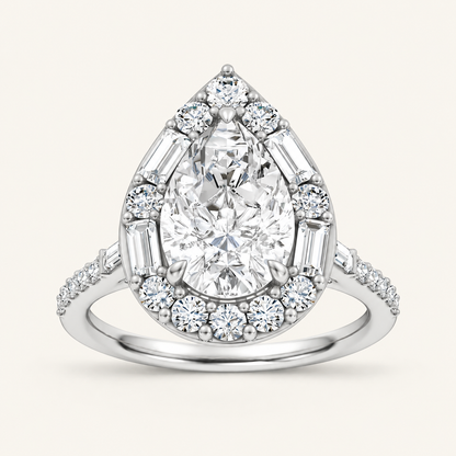 3.75CT Pear Cut Lab Grown Diamond Halo Side Stone Ring