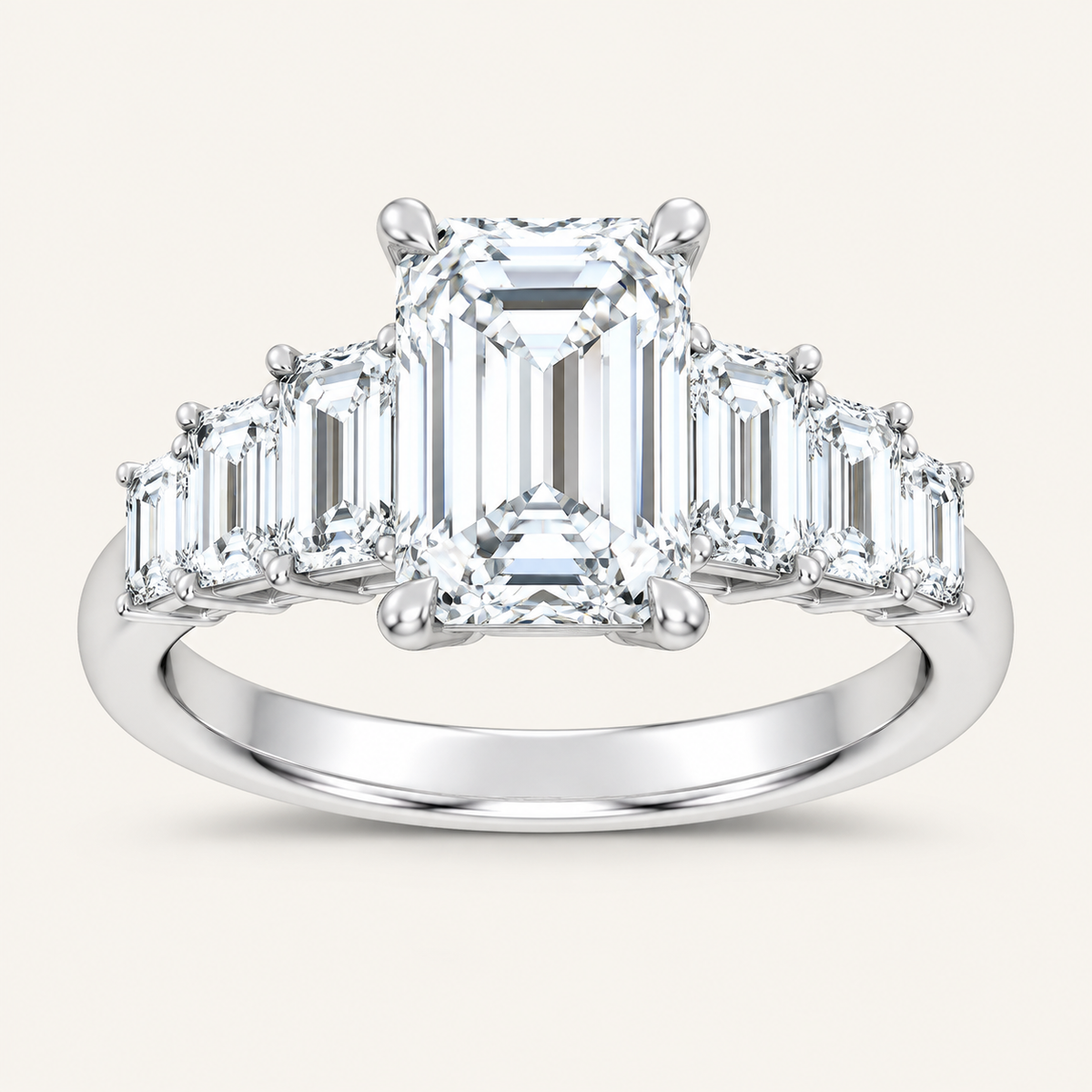 4.06CT Emerald Cut Lab Grown Diamond Side Stone Ring