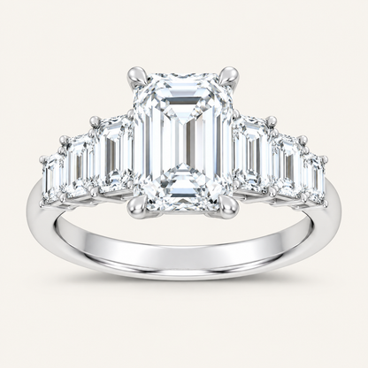 4.06CT Emerald Cut Lab Grown Diamond Side Stone Ring