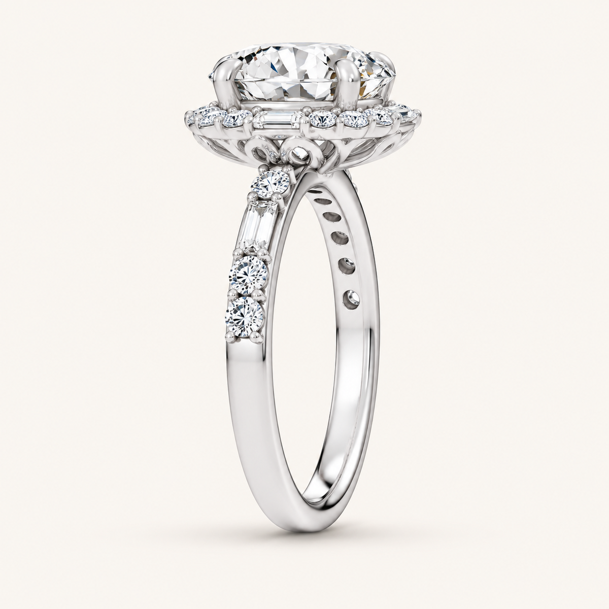 3.82CT Oval Cut Lab Grown Diamond Halo Side Stone Ring