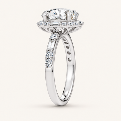 3.82CT Oval Cut Lab Grown Diamond Halo Side Stone Ring