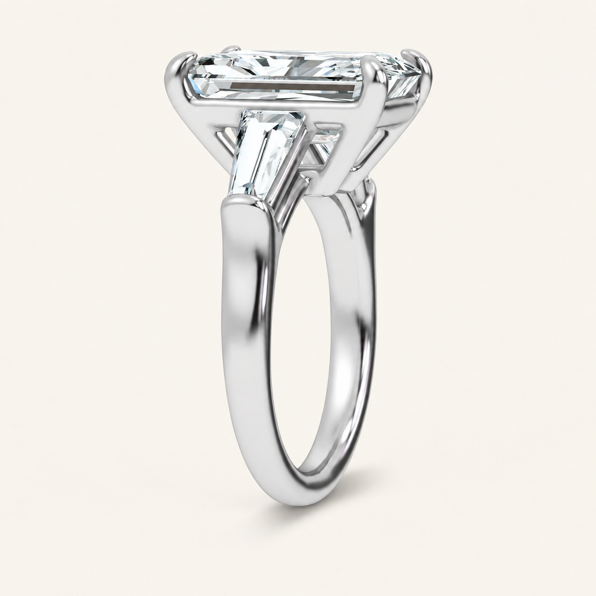 8.40Ct Emerald Cut Lab Grown Diamond Three Stone Ring