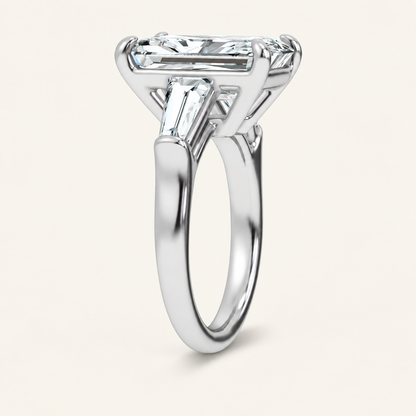 8.40Ct Emerald Cut Lab Grown Diamond Three Stone Ring