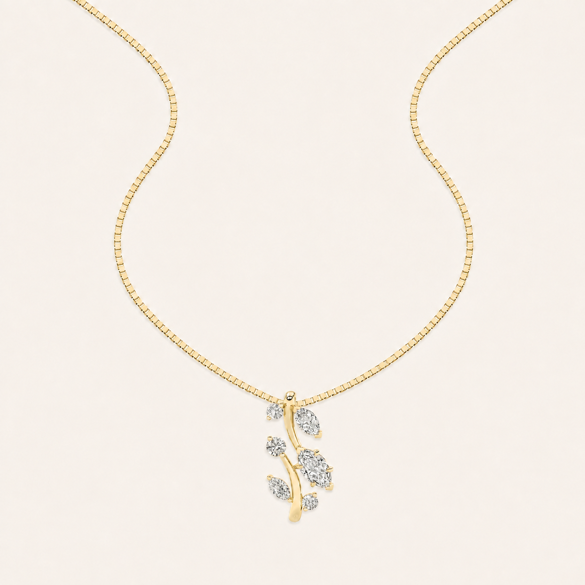 1.5CT Marquise Cut Lan Grown Diamond Leaf Motif pendant Necklace