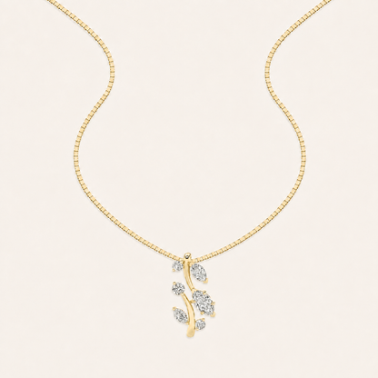 1.5CT Marquise Cut Lan Grown Diamond Leaf Motif pendant Necklace