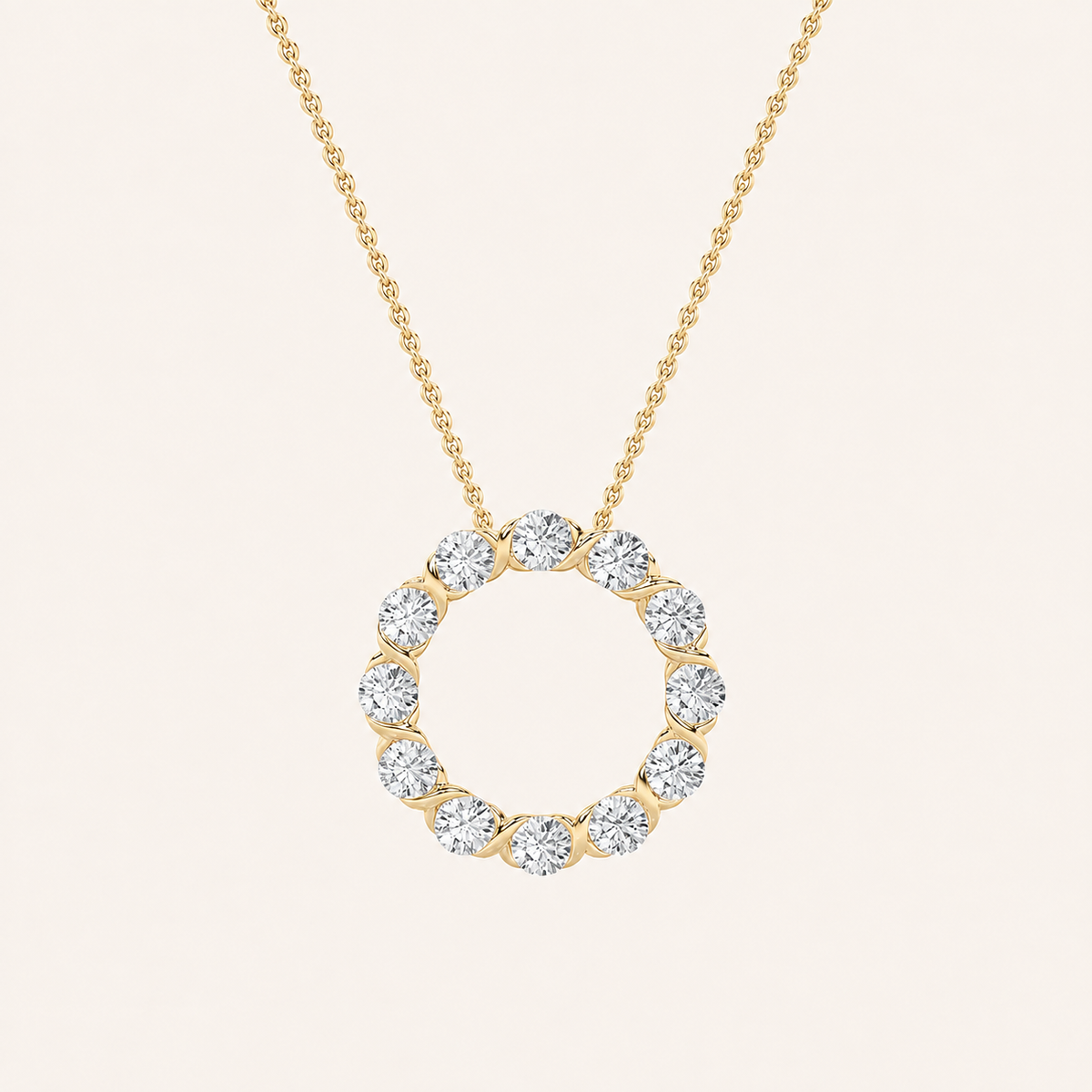 2CT Round Cut Lab Grown Diamond Circle Pendant Necklace
