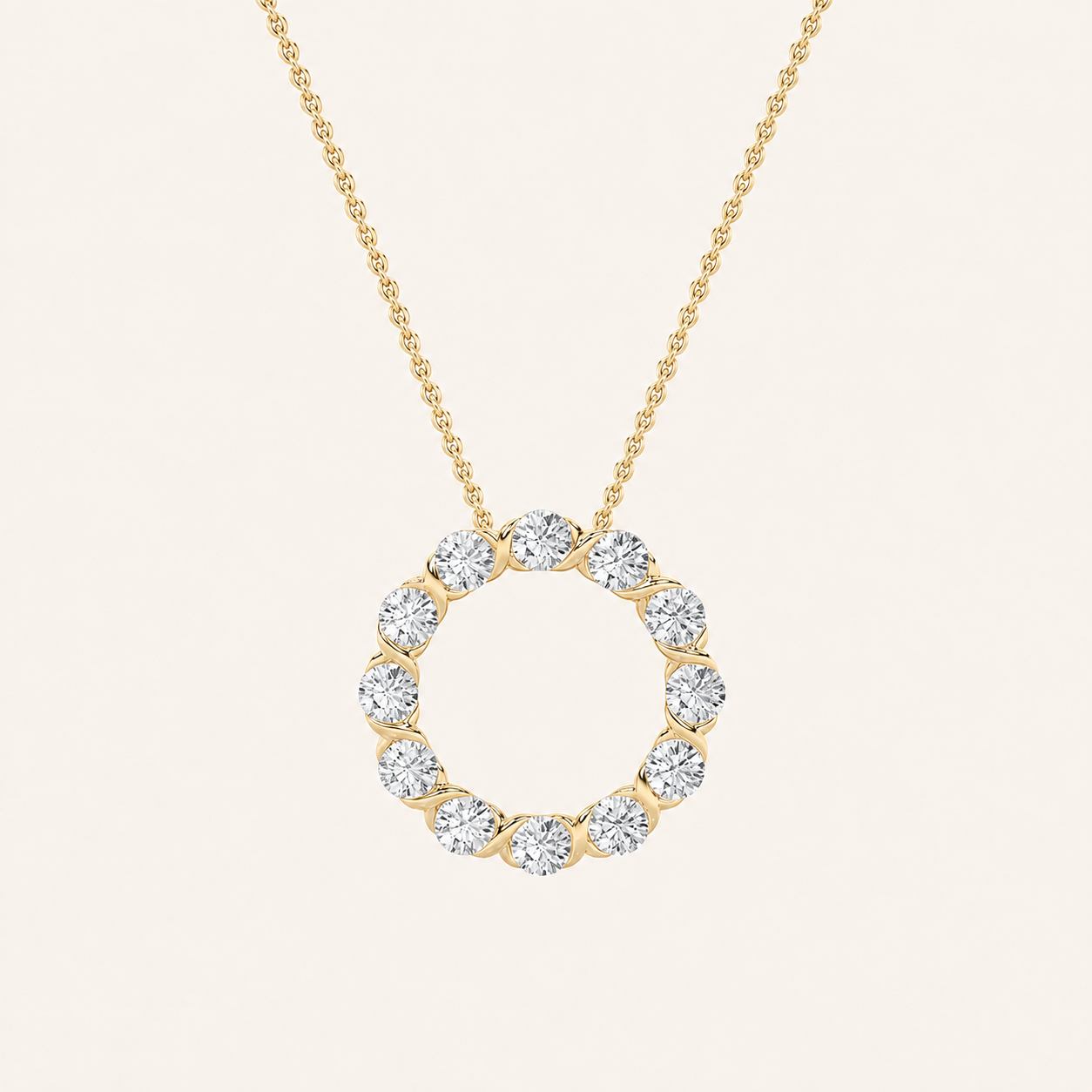 2CT Round Cut Lab Grown Diamond Circle Pendant Necklace