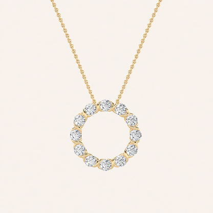 2CT Round Cut Lab Grown Diamond Circle Pendant Necklace