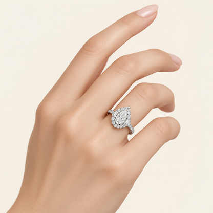 3.75CT Pear Cut Lab Grown Diamond Halo Side Stone Ring