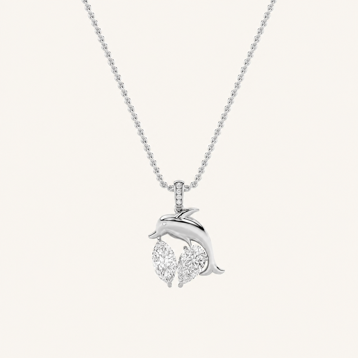 2CT Marquise Cut Lab Grown Diamond Dolphin Pendant Necklace