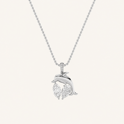 2CT Marquise Cut Lab Grown Diamond Dolphin Pendant Necklace