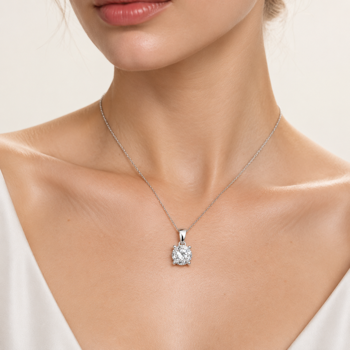 2.00CT Round Cut Certified Lab Grown Diamond Pendant