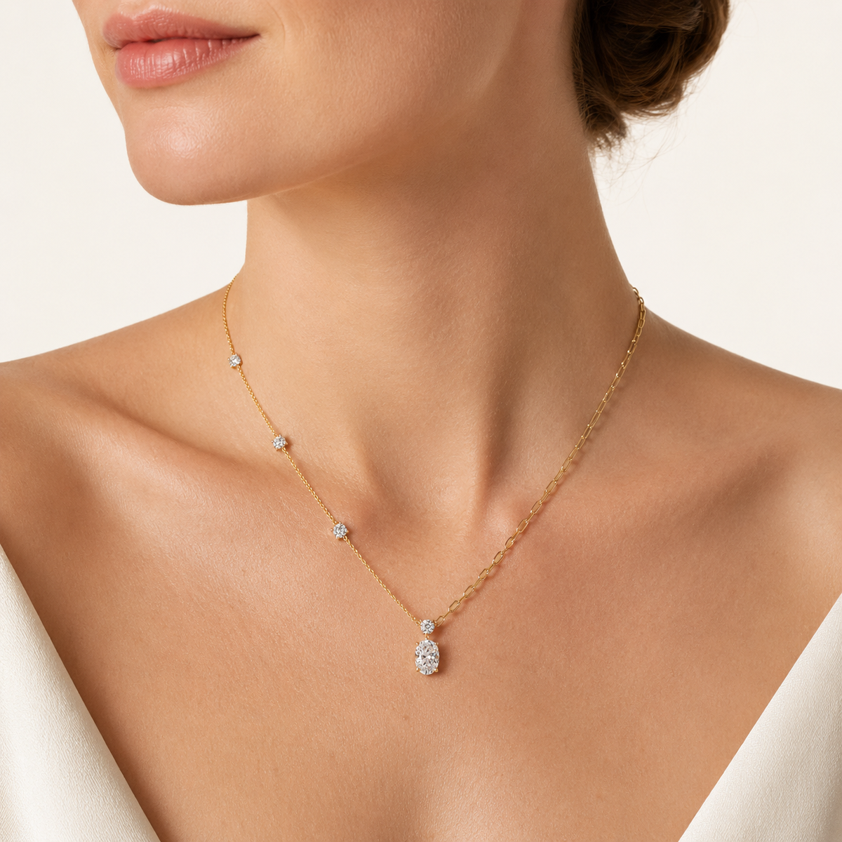 3.5CT Oval Cut Lab Grown Diamond Necklace
