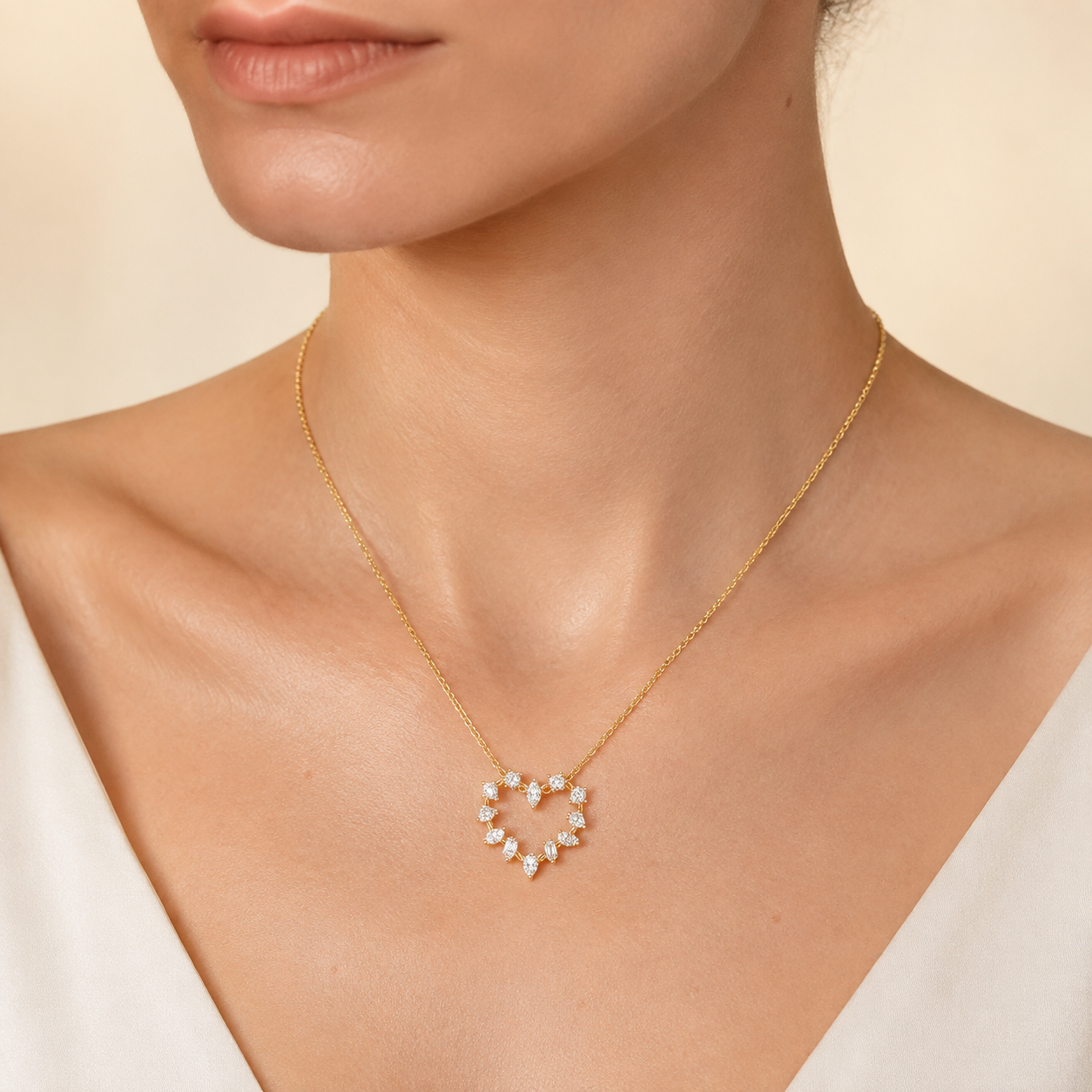 2.5CT Emerald Cut Lab Grown Diamond Pendant Heart Necklace